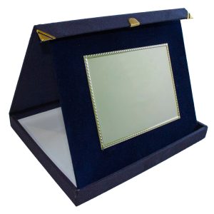 Supporto blu 26x21cm con targa personalizzabile color argento idea regalo