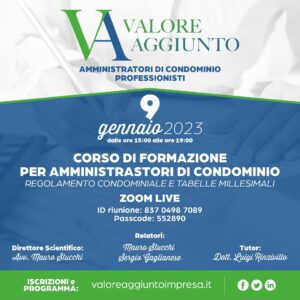 Corso di formazione per amministratori di condominio 9 gennaio 2023