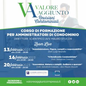 Corso di formazione per amministratori di condominio 13 - 16 - 20 febbraio